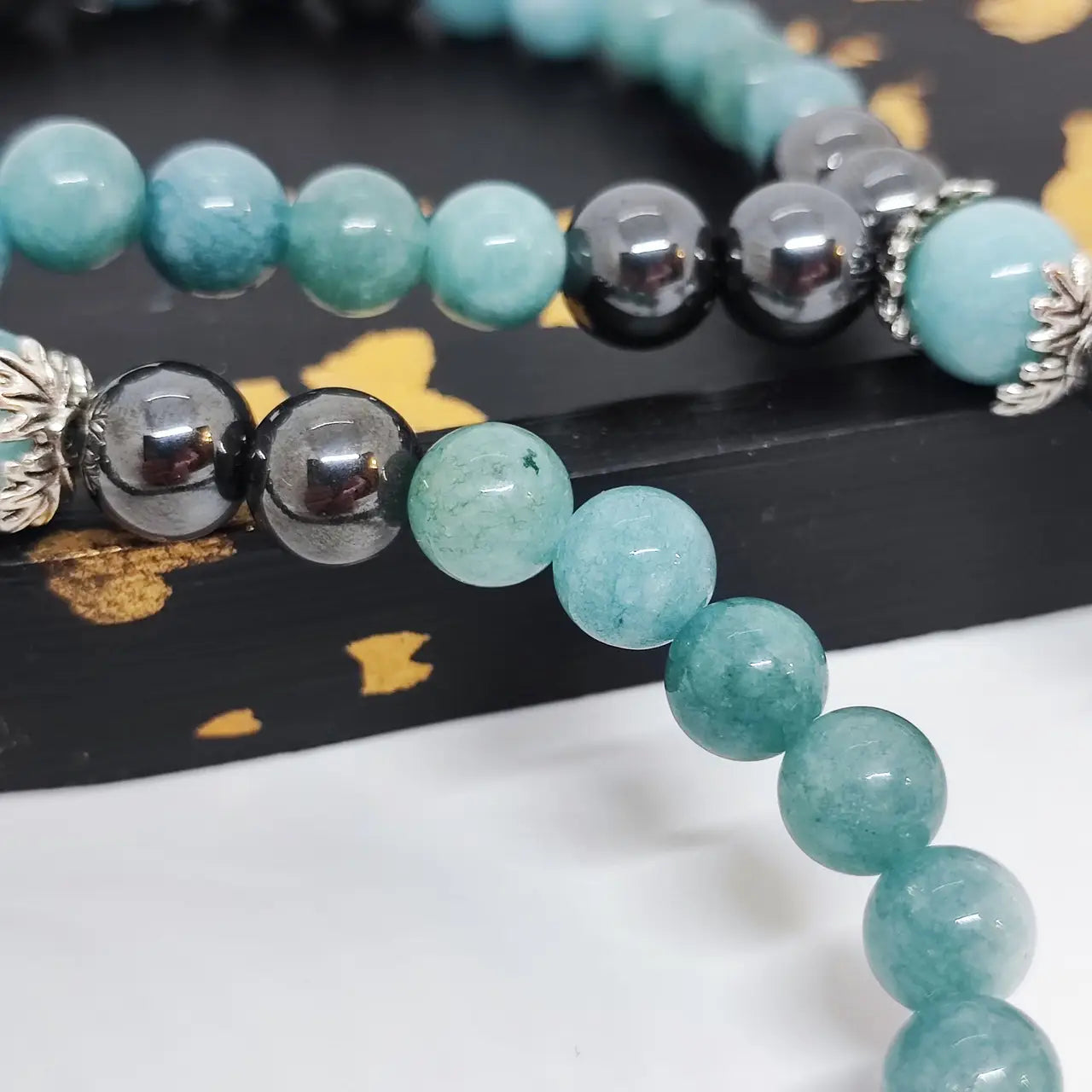 Handmade Hematite and Aquamarine Rosary with 50 Beads